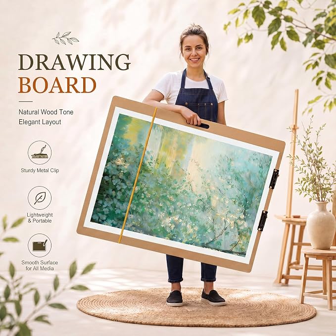 Poola Voidra Extra Large Drawing Board 36 x 48 Inch Large Sketch Board with Handle for Drafting Art Portable Art Tool Drawing Painting for Artists School, Class, Studio or Field Use (Vertical)