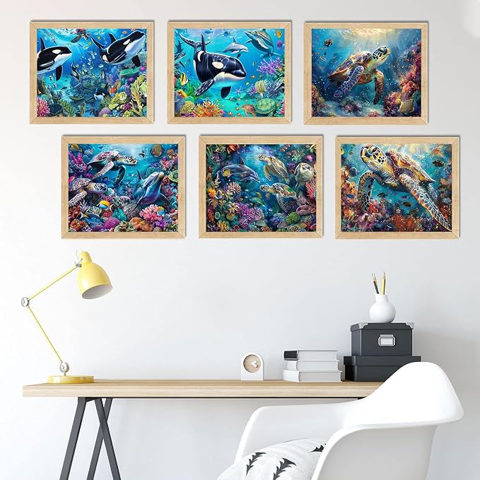 DOTSOPS6 Pcs Turtle Dolphin Diamond Painting Kits Art Adults Painting Kits | Crafts DIY 5D Diamond Art Packs Kits,Full for Adults,Beginner Home Wall Decoration Gift 11.8 x 15.7 Inches