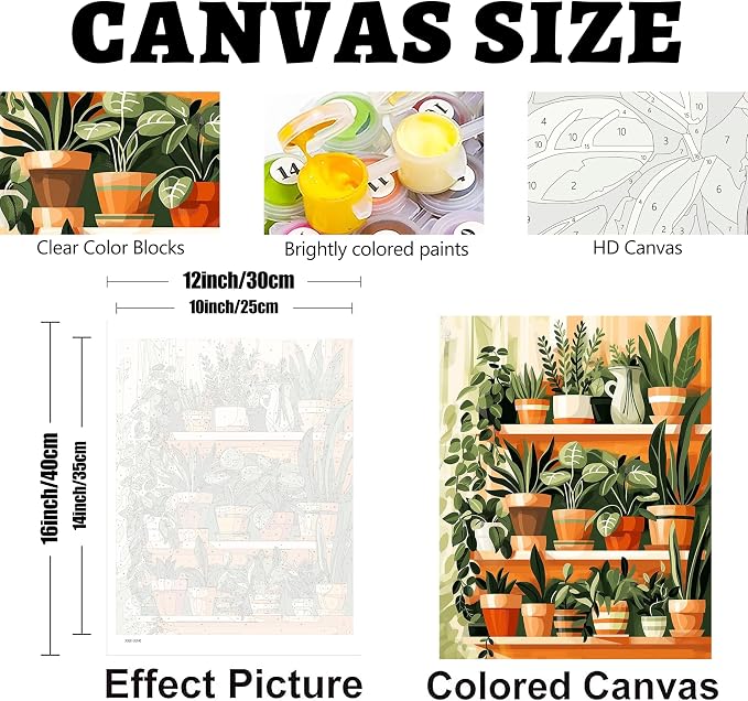 Hutarosl 4 Pack Paint by Numbers Kit for Adults Plant- Bookshelf Paint by Number Adult, Canvas Painting by Numbers for Adults Perfect for Gifts Home Wall Decor 12x16inch