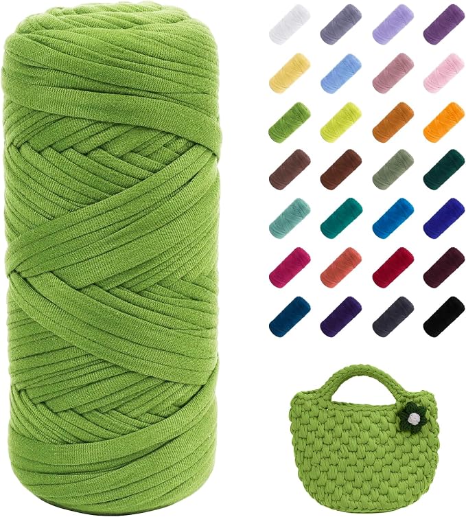 JeogYong T-Shirt Yarn, 200g/196ft Elastic Fabric Cloth Knitting T Shirt Yarn, Fruit Green Thick Crochet Fabric Ribbon for Crocheting Bags/Baskets/Rugs, Home Decor, DIY Crafts