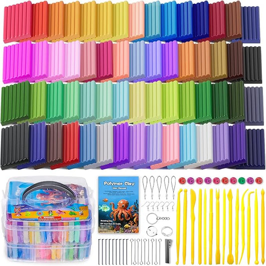 Ixiaoyoo 60 Colors Polymer Clay, Oven Bake DIY Modeling Clay for Kids | Easy to Shape, Non-Sticky, Model Clay Toys with Sculpting Tools, Art Supply for School Project, Home Decor, Gift for Artists