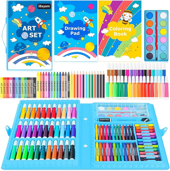 iBayam 149-Set: Crayons, Pastels, Pencils, Pens, Drawing Pad, Coloring Book | Crayons Set, Watercolors Paint Set, Colored Pencils, Drawing Markers, Oil Pastel for Kids Teens Girls Boys Cute School Stuff