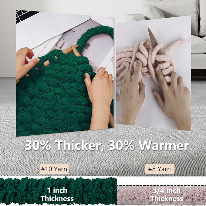 Cozyful Chunky Yarn for Hand Knitting - #10 Chunky Chenille Yarn, Jumbo Big Thick Chunky Yarns for Crocheting, Super Bulky Chunky Knit Blanket Yarns, 8 Skein (22 yds 8 oz Each Skein), Forest Green