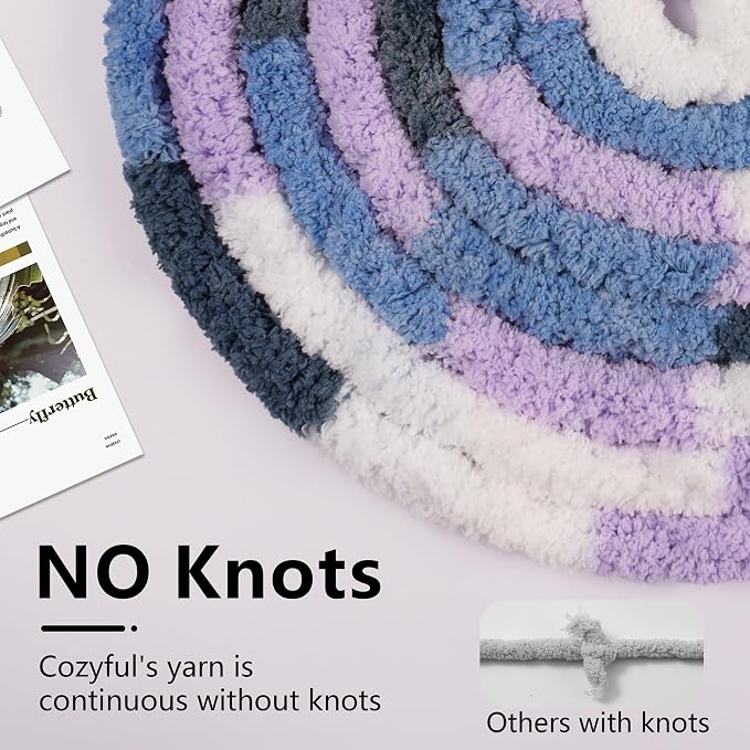 Cozyful Chunky Yarn for Hand Knitting - #10 Chunky Chenille Blanket Yarn, Jumbo Big Thick Chunky Yarns for Crocheting, Tie Dye Bulky Knit Yarns, 8 Skein (20 yds 8 oz Each Skein), Multi Blue&Purple