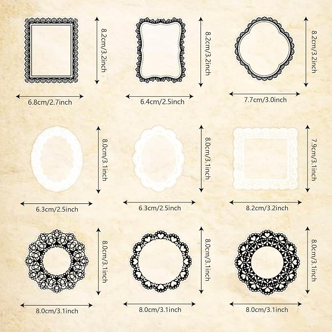PRSTINCOL 240 PCs Lace Scrapbook Stickers,Waterproof Cutout Transparent Sticker PET Transparent Lace Stickers for Scrapbooking DIY Decoration Making Notebook Frame Album Handmade(Black and White)