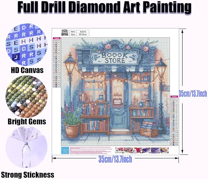 Dlylust Book Store Diamond Art Painting Kits for Adults - Full Drill Diamond Dots Paintings for Beginners, Round 5D Paint with Diamonds Pictures Gem Art Painting Kits DIY Crafts Kits 14x14inch