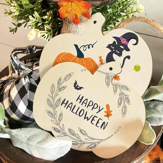 Large Size 7inch Wooden Halloween Thanksgiving Ornaments to Paint, DIY Blank Unfinished Pumpkin Wood Discs Ornament for Crafts Hanging Autumn Decorations 10PCS