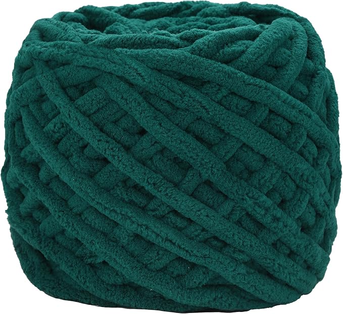 Plush Chenille Chunky Yarn for Crocheting 100g(54.6yd) - Bulky Thick Fluffy Yarn for Knitting- Soft Velvet for Baby, Blanket Knitting Blanket Yarns- Amigurumi Yarns (Dark Green)