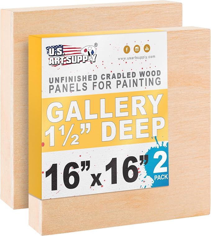 U.S. Art Supply 16" x 16" Unfinished Cradled Wood Panels for Painting