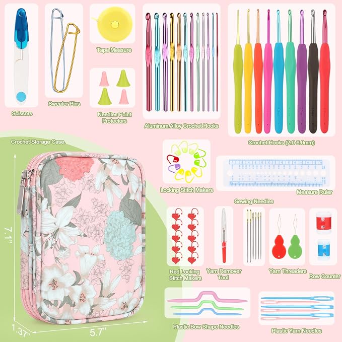 Katech Crochet Hooks Set with Case, 73-Piece Crochet Hooks Kit Knitting Accessories Ergonomic Aluminum Alloy Crochet Hook Colorful Crochet Needles for Making Socks, Gloves, Bag, Hat, Sweaters | Ergonomic for Comfortable Crocheting-Crochet Hooks Kit and...