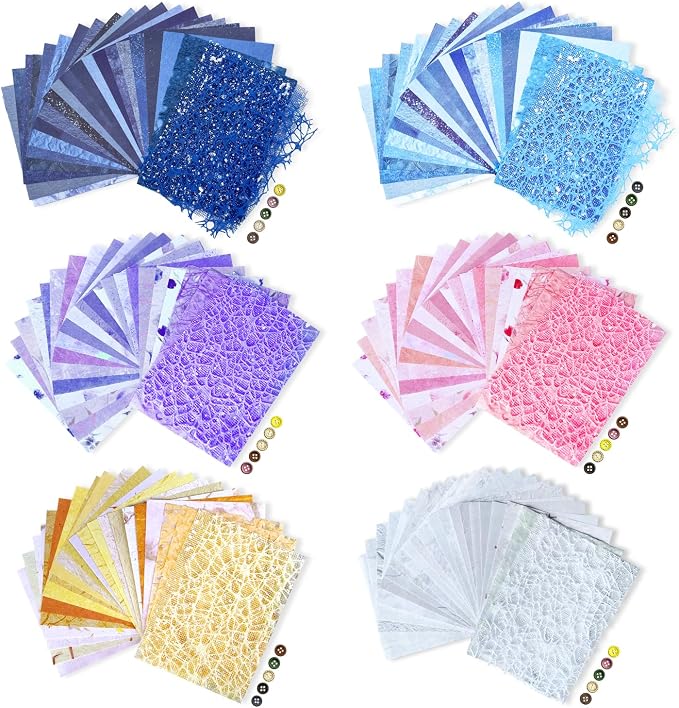 156 Sheets Textured Scrapbook Paper & Mesh Fabric Assorted Set, 30 Buttons