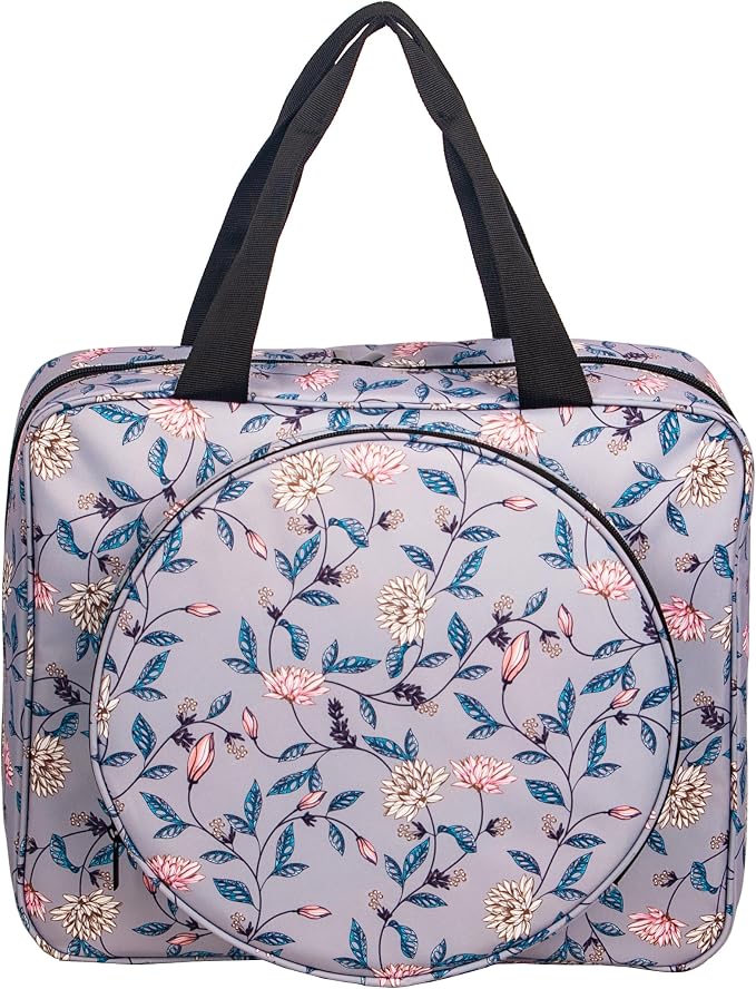 Portable Square Cross Stitch Starter Kits Bag Embroidery Project Bag Embroidery Tool Storage Tote Bag with Multifunctional Pockets, Bag Only (Flower Pattern)