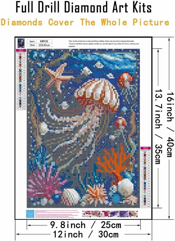 CHWGLFGG 5D Deep Sea Dream Jellyfish Diamond Art Kits for Adults Beginners | Diamond Painting Kit DIY Full Round Drill Paint by Diamonds Dot Gem Art for Adult, Home Wall Decor 12X16inch