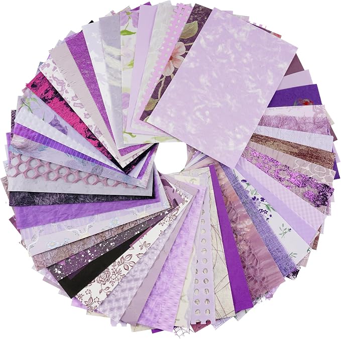 50 Sheets Purple Scrapbook Paper, A5 Scrapbooking Textured Decor Papers