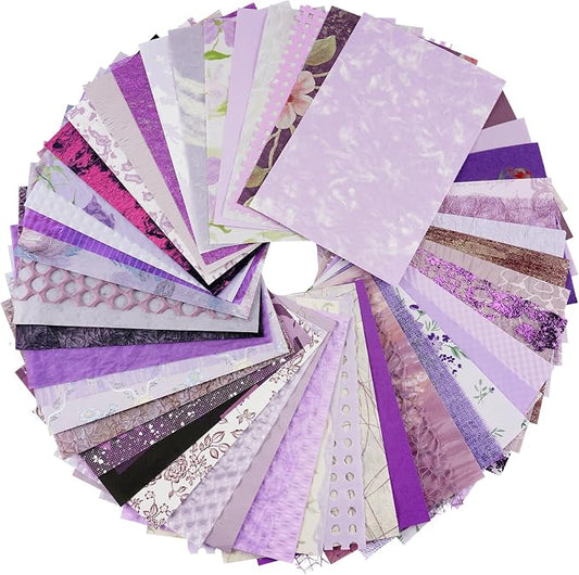 50 Sheets Purple Scrapbook Paper, A5 Scrapbooking Textured Decor Papers