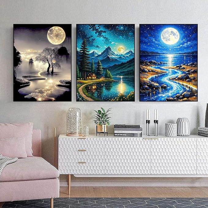 mrpwnle 3 Pack Moon Diamond Art Kits for Adults Moon Diamond Painting Kits