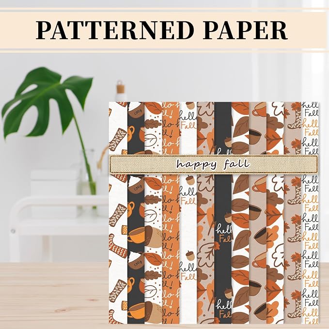 JarThenaAMCS 24 Sheets Fall Pattern Paper Maple Leaves Boots Double-Sided Scrapbook Specialty Paper for Thanksgiving Autumn DIY Crafts Card Making Photo Album Journal Decor, 6 x 6 Inch