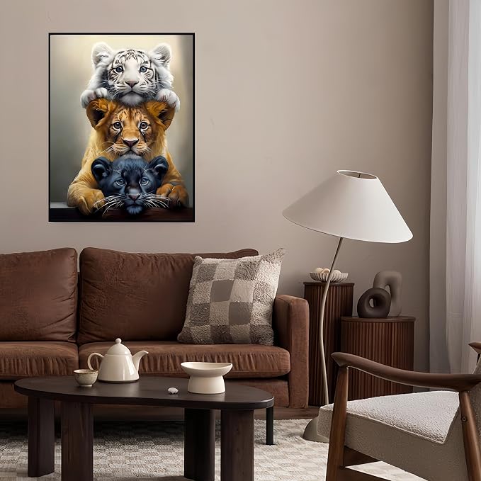 Three Tigers Painting by Numbers Kit for Adults Beginner,11.8X15.7 Inch | Color by Numbers for Adults,Adult Paint by Number Kits on Canvas,Paint by Numbers Easy Oil Painting for Home Wall Decor