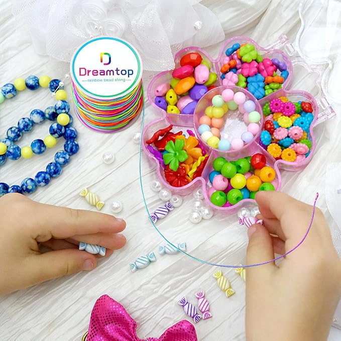 Dreamtop 1mm Stretchy Bracelet String, 330 Ft/100 Meters Rainbow Bead String Elastic String for Bracelet, Pony Bead String Elastic Cord for Jewelry Bracelet Making, Necklace String and Crafts