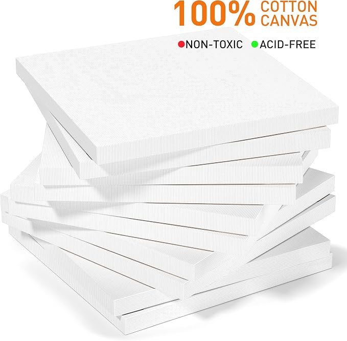 GOTIDEAL Stretched Canvases for Painting, 16x16 Inch Set of 7, Primed White | 100% Cotton Blank Art Square Canvas Boards for Painting for Acrylic Pouring, Oil Paint Dry & Wet Art Media