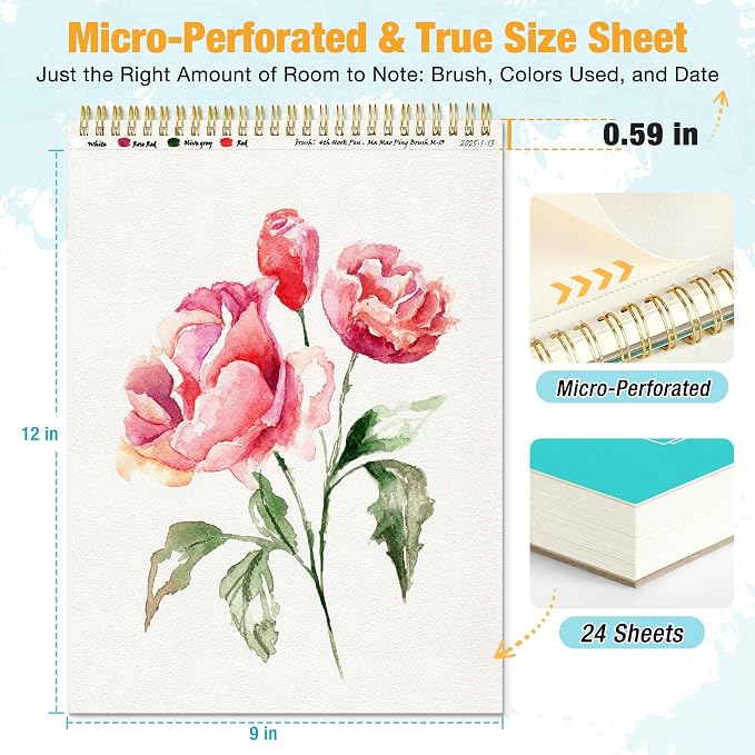 9"x12" Watercolor Pad, 140lb/300gsm Watercolor Paper, 24 Sheets