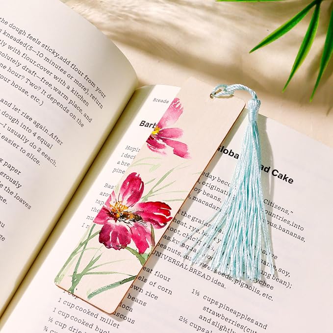 50 Pcs Wooden Bookmarks, Unfinished Wooden Bookmarks with 50 Pcs Tassels, DIY Blank Wood Bookmark for DIY Art Crafts, Birthday Gifts, Christmas Party Decoration (Rectangular Shape)