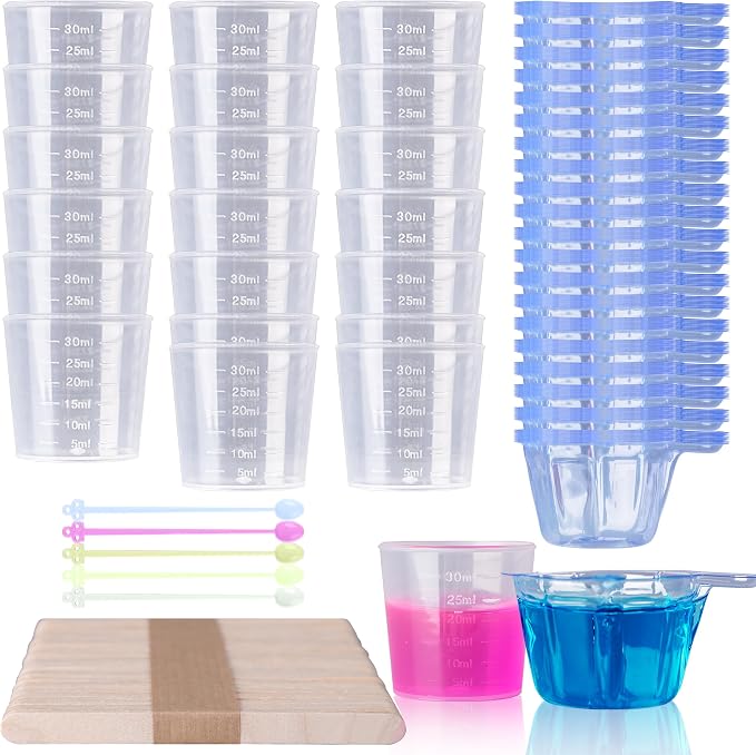 LET'S RESIN 30 ml Epoxy Mixing Cups, 200-Pack, with 50 Wooden Sticks | Disposable 30ml Measuring Cups and Wooden Stirring Sticks Support Paint Mixing, Resin Crafts and Jewelry Making