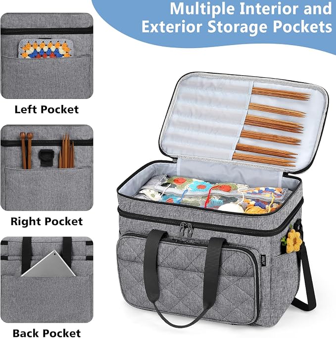 Crochet Organizer Bag with Yarn Holder, Large Yarn Storage for Accessories