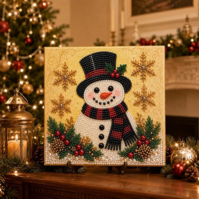 LJSCQF DIY Christmas Pearl Diamond Painting Art Kit with Frame, Home Wall Decor Art Craft Kit, Holiday Christmas Wall Decor, Handmade Home Decoration Gift (Snowman, 12x12in)