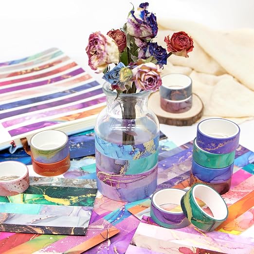 Mooker 48 Rolls Washi Tape Set - Decorative Masking Tape Colored Marbling Patterns, Adhesive Artists Tapes for Journaling Supplies, DIY Crafts, Scrapbooking, Junk Journal Supplies, School Supplies