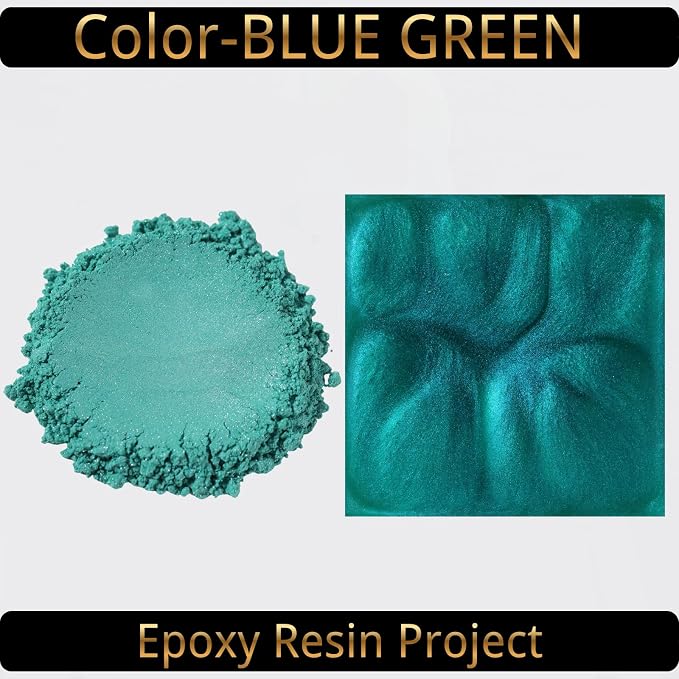 Mica Powder, Blue Green, 240g with Scoop, Complies with ASTM D-4236 | For Epoxy Resin, Soap, Bath Bomb, Candle| Safety Material| Odorless| Brilliant Colors