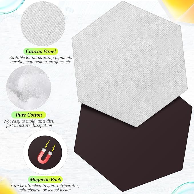 Nezyo 75 Pieces Magnetic Painting Canvas Panel Mini Canvas Boards Mini Canvases Tile Art for Painting Magnetic Fridge Locker Art Paints Crafts DIY Kit (Hexagon,3 Inch)