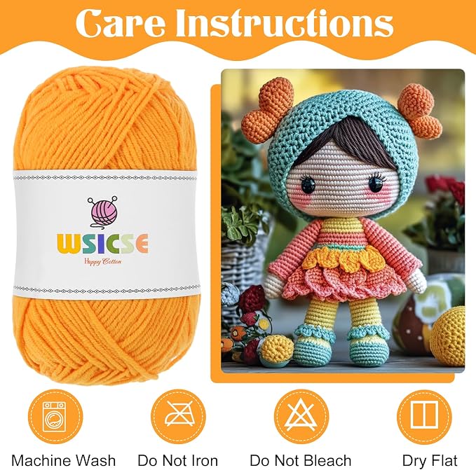 4 Pack Crochet Yarn, 560 Yard Soft Neon Yarn for Hand Knitting Decor Gifts | 60% Cotton, 40% Polyester, 4 x 50G Skeins, for Crochet and Knitting, Soft, Durable, for 3-4 mm Needles, 2-3 mm Crochet Hooks