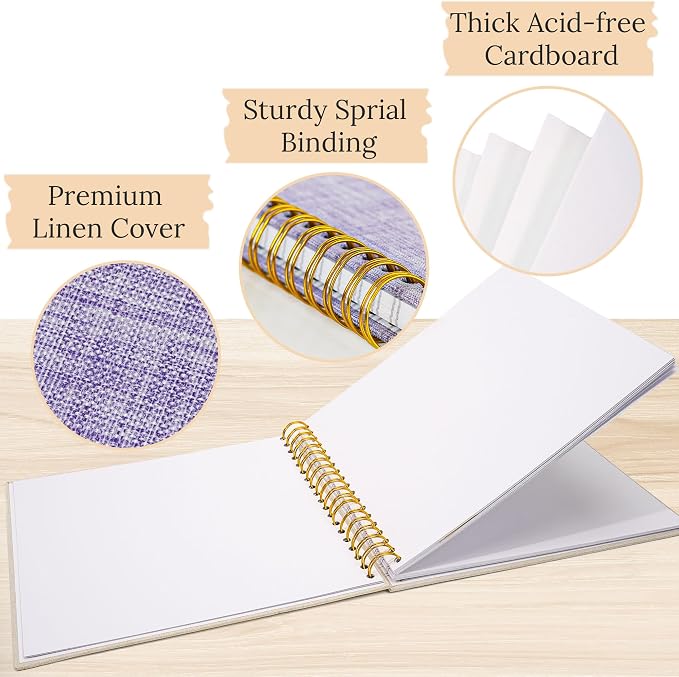 12"x12" Scrapbook Photo Album Linen Cover 40 Sheets 80 Pages White Paper | Pueple Hardcover Kraft White Pages Memory Book, for Travel Wedding Guest Book Christmas Baby Shower Fits 4x6 & Instant Photos