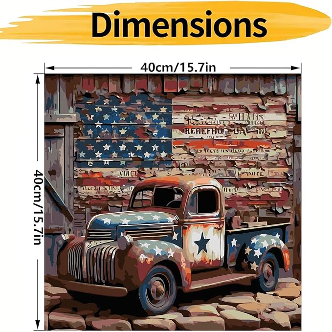 CHWGLFGG Vintage Truck Paint by Numbers Kit for Adults On Canvas 16x16inch | DIY Easy Adult Paint by Number Kits American Flag,Paint by Color Acrylic Paint Painting Home Wall Decor (Without Frame)