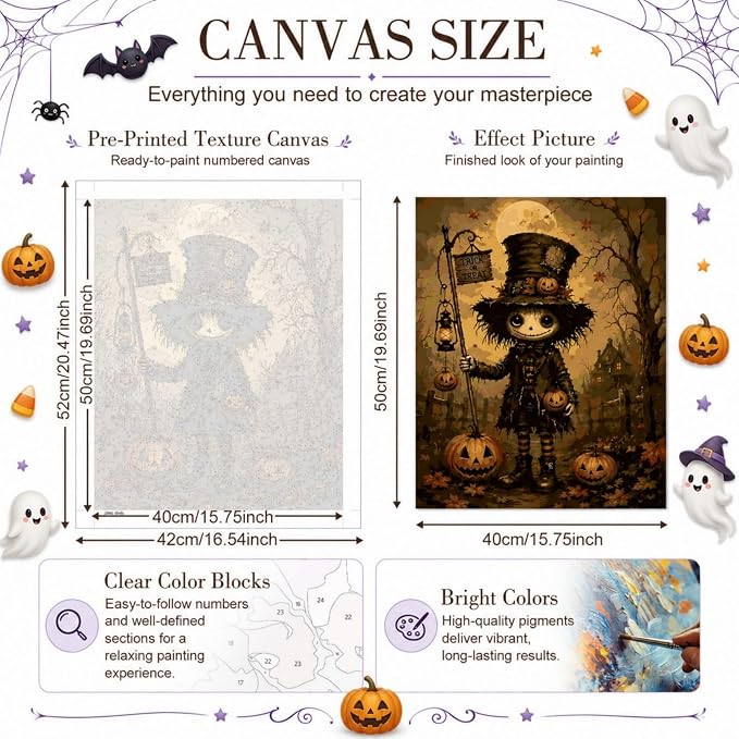 TELMOXA Fall Paint by Numbers Kit for Adults, 16x16 in | Halloween Paint by Numbers, Acrylic Oil Painting, Colored Canvas, Painting Kit, DIY Craft Kits, Gifts, Home Wall Decor