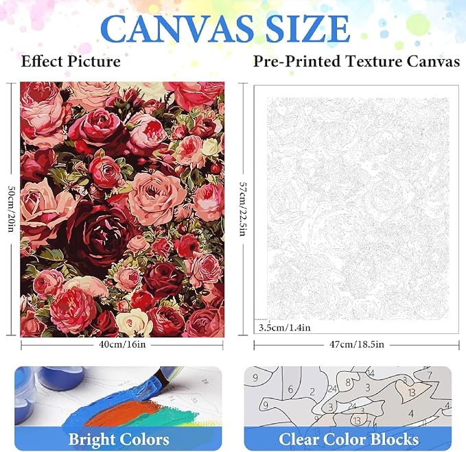 ZRIZQ Flowers Paint by Numbers Kit for Adults Beginner,Roses,16x20