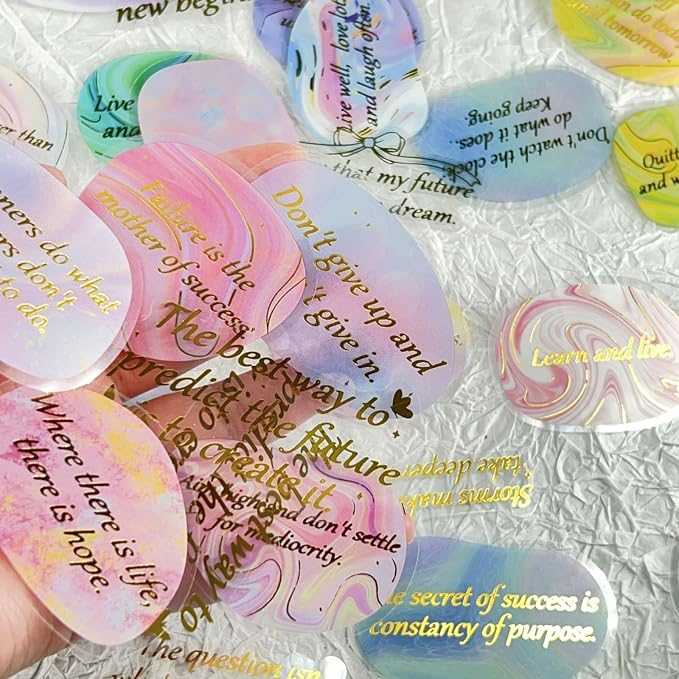 50PCS Gold Motivational Stickers, Clear Positive Quote Stickers