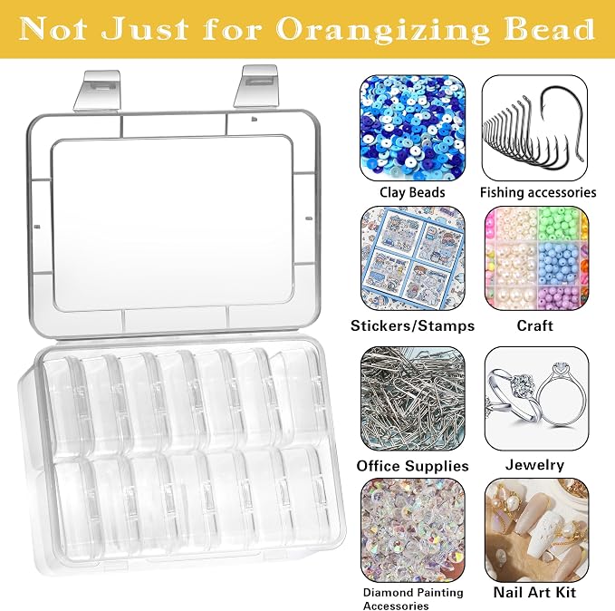 Mathtoxyz Small Bead Organizers, 14 Pieces Plastic Storage Cases Mini Clear Bead Storage Containers Transparent Boxes with Hinged Lid and Rectangle Clear Craft Supply Case