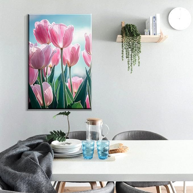 ATDMS Flowers Paint by Numbers Kit for Adults with Frame, 7.87x11.81 Inch