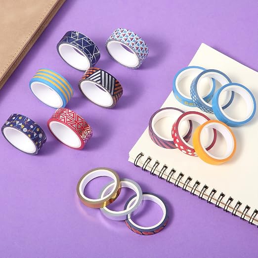 Mr. Pen- Washi Tape Set, 15 Rolls, Assorted Sizes, Metallic Foil | 5 Yards/Roll, Washi Tape for Scrapbook, Arts, Crafts, Journals and Planners, Geometric Groove