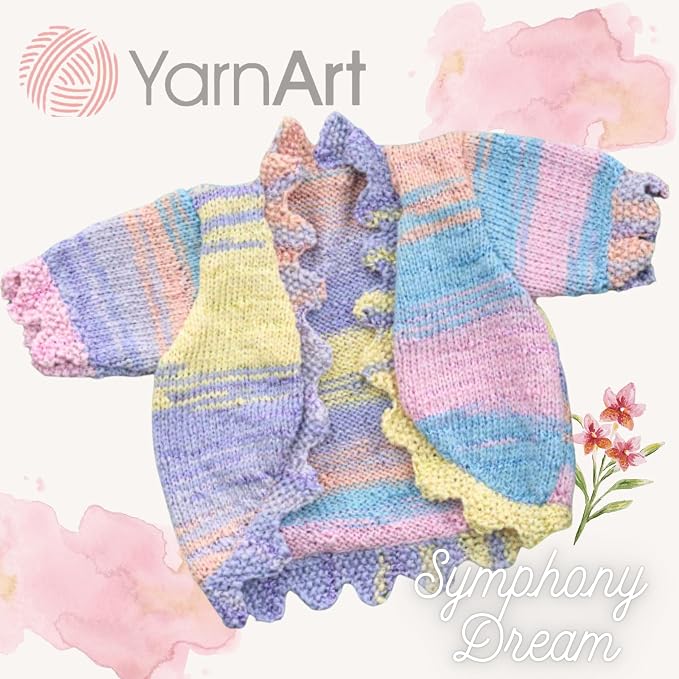 YarnArt Symphony Dream Cotton Yarn -%80 Cotton%20 Viscose Rainbow Multicolor Crochet Knitting Yarn - Suitable for All Blouses, Dresses, Shawls, Bags, Hats - 273 Yards, 3.52 Oz (1 Skein) (3103)