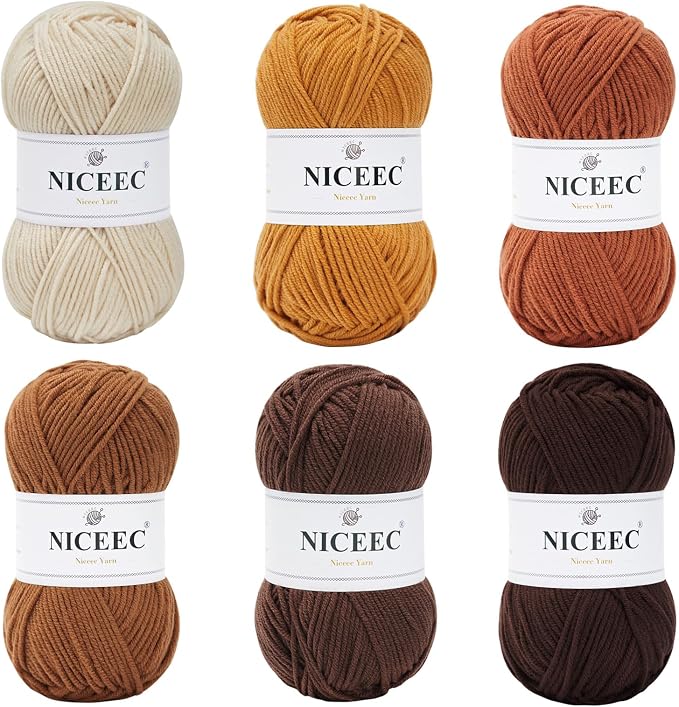 NICEEC 300g Soft Assorted Colors Yarn 100% Acrylic 870yds -Brown Series