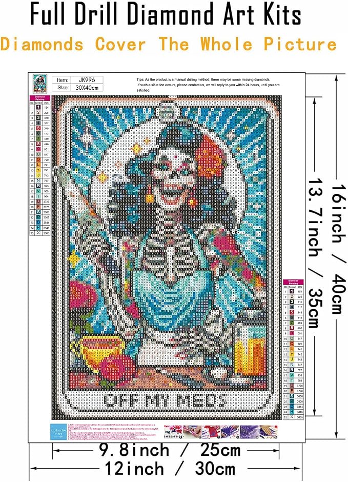 5D Skull Skeleton Chef Diamond Art kits for Adults Beginners 12x 16Inch | Tarot Diamond Painting Kit DIY Full Round Drill Paint by Diamonds Dot Gem Art for Adult, Home Wall Decor