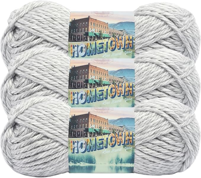 Lion Brand Yarn, Hometown Yarn, Springfield Silver, Heather Gray, 3 Pack | Super Bulky Acrylic Fiber for Warm Crochet Blankets, Knit Winter Hats, Chunky Cardigans, Soft Scarves, Weaving