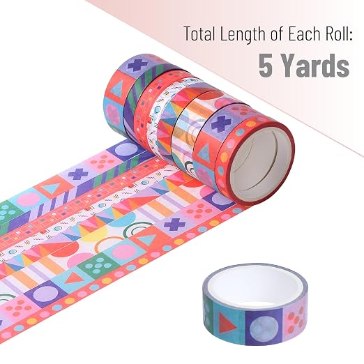Mr. Pen- Washi Tape Set, 8 Rolls, Assorted Sizes, 5 Yards/Roll | Washi Tape for Scrapbook, Arts, Crafts, Journals and Planners, Geo Labyrinth