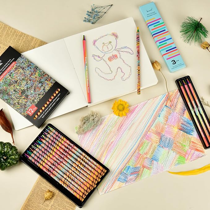 Brusarth 3 Pack Woodless Full Core 8-in-1 Rainbow Colored Pencils | For drawing and coloring, art supplies for artists and kids, ideal holiday and Easter gift choices