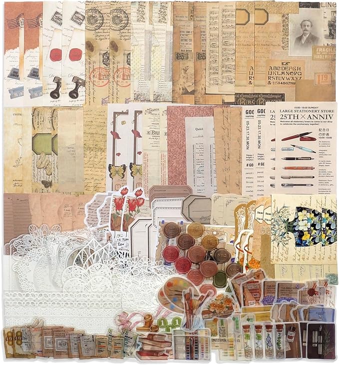 260 PCS Vintage Scrapbooking Supplies Kit for Beginners (Academy)