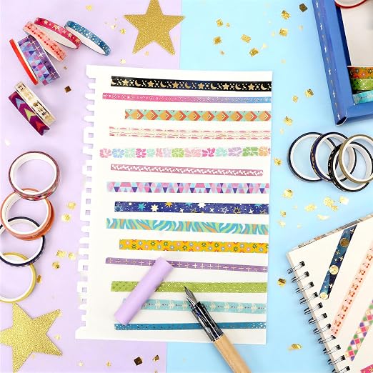 NANYNNU 66 Rolls Gold Foil Washi Tape Set - Decorative Washi Stickers, Colored Tape, Cute Washi Tapes for Journaling Supplies, Scrapbooking Supplies kit, Junk Journal, Craft Supplies