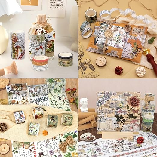 37 Rolls Vintage Washi Tape Set - Decorative Tape Floral Butterfly Mushroom Botanical,Adhesive Tape for Journaling Supplies,Scrapbooking,Junk Journal Supplies5/8/10/15/30/75mm Wide9.84ft Long/Roll
